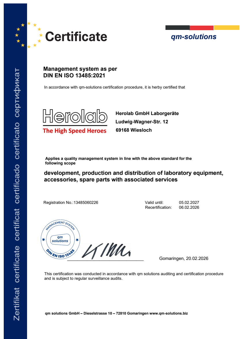 Herolab renews ISO 13485 certification
